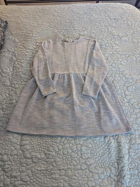 LOFT Gray Textured Knit Dress with Subtle Chevron Pattern